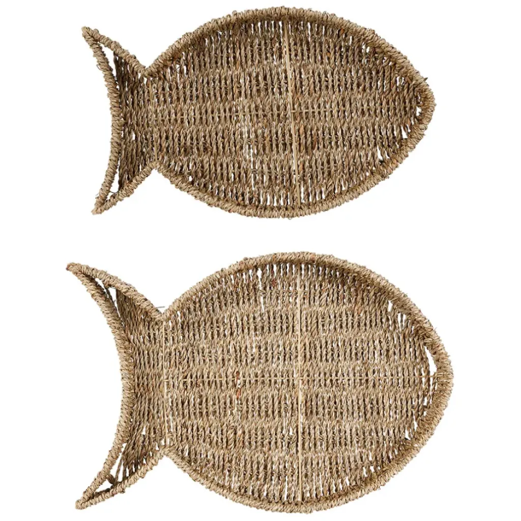 Fabrique de Styles Lot de 2 plateaux poisson en jonc de mer et fer - borneo* Plateaux