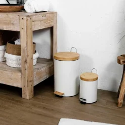 Fabrique de Styles Lot de 2 poubelles à pédale en métal et bambou 3L et 12L* Poubelles