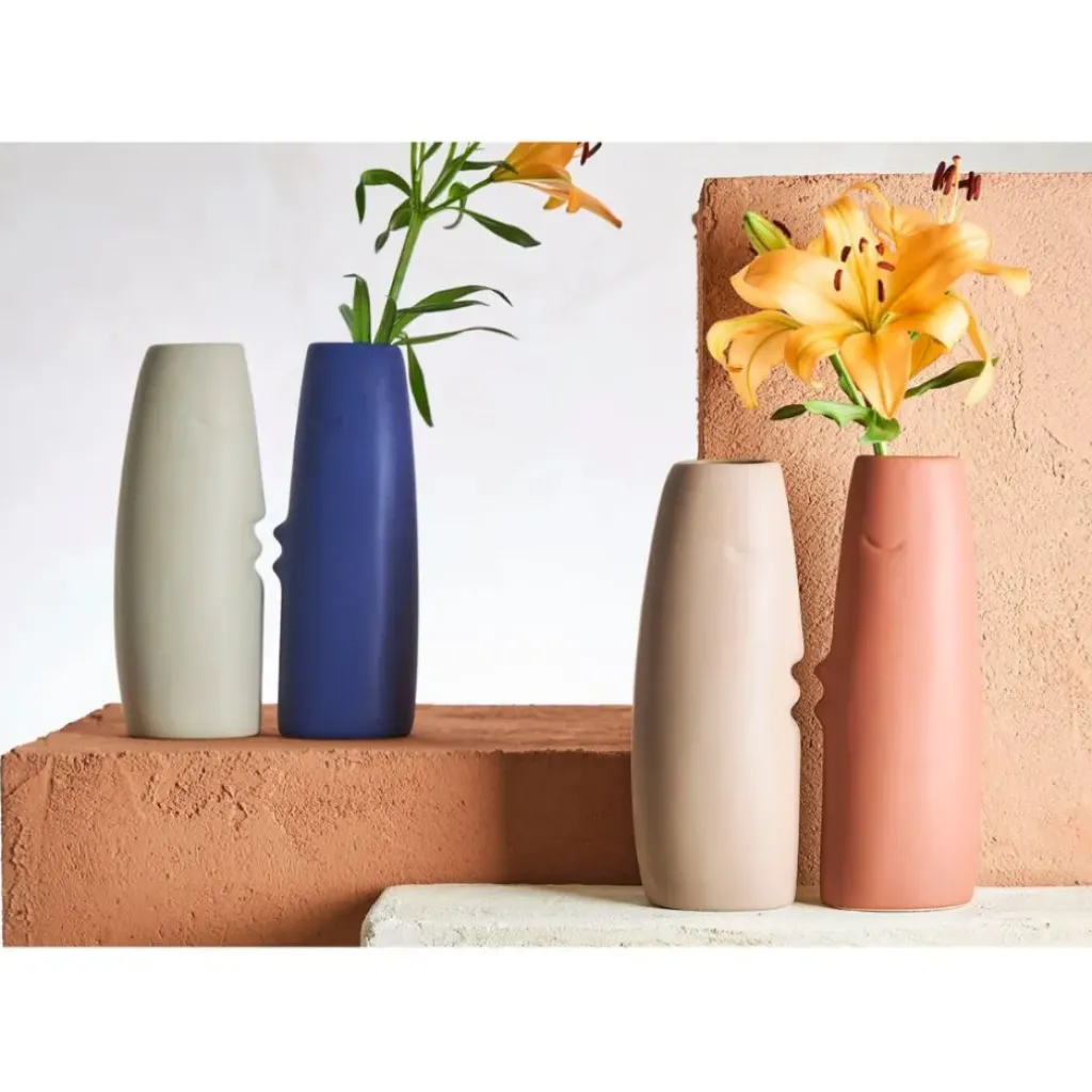 Fabrique de Styles Lot de 2 vases visage en grès et beige h30cm* Vases Et Soliflores