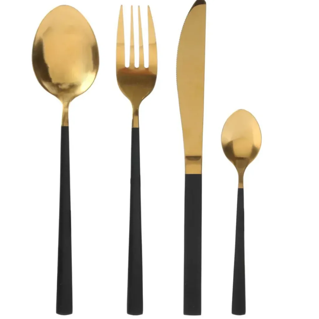 Fabrique de Styles Menagère 16 pieces doré et noir en acier inoxydable* Ménagères