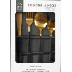 Fabrique de Styles Menagère 16 pieces doré et noir en acier inoxydable* Ménagères