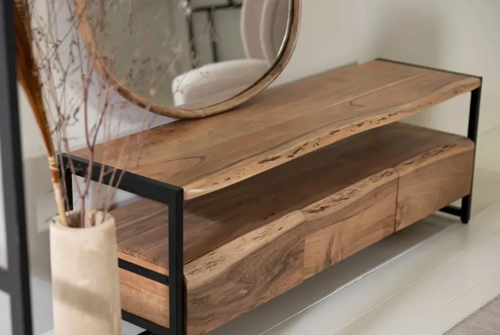 Fabrique de Styles Meuble Tv 3 portes en acacia et pieds en fer noir - Brooklyn* Meubles Tv