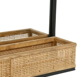 Fabrique de Styles Miroir en fer noir arrondie avec étagere bambou naturel 50.5x70cm - Garden* Miroirs