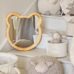 Fabrique de Styles Miroir ourson en rotin et contreplaqué 40x42cm - Songes*Enfant Déco