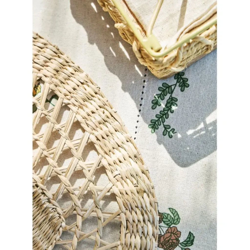 Fabrique de Styles Nappe carrée en coton naturel et vert 160x160cm - Juline* Nappes