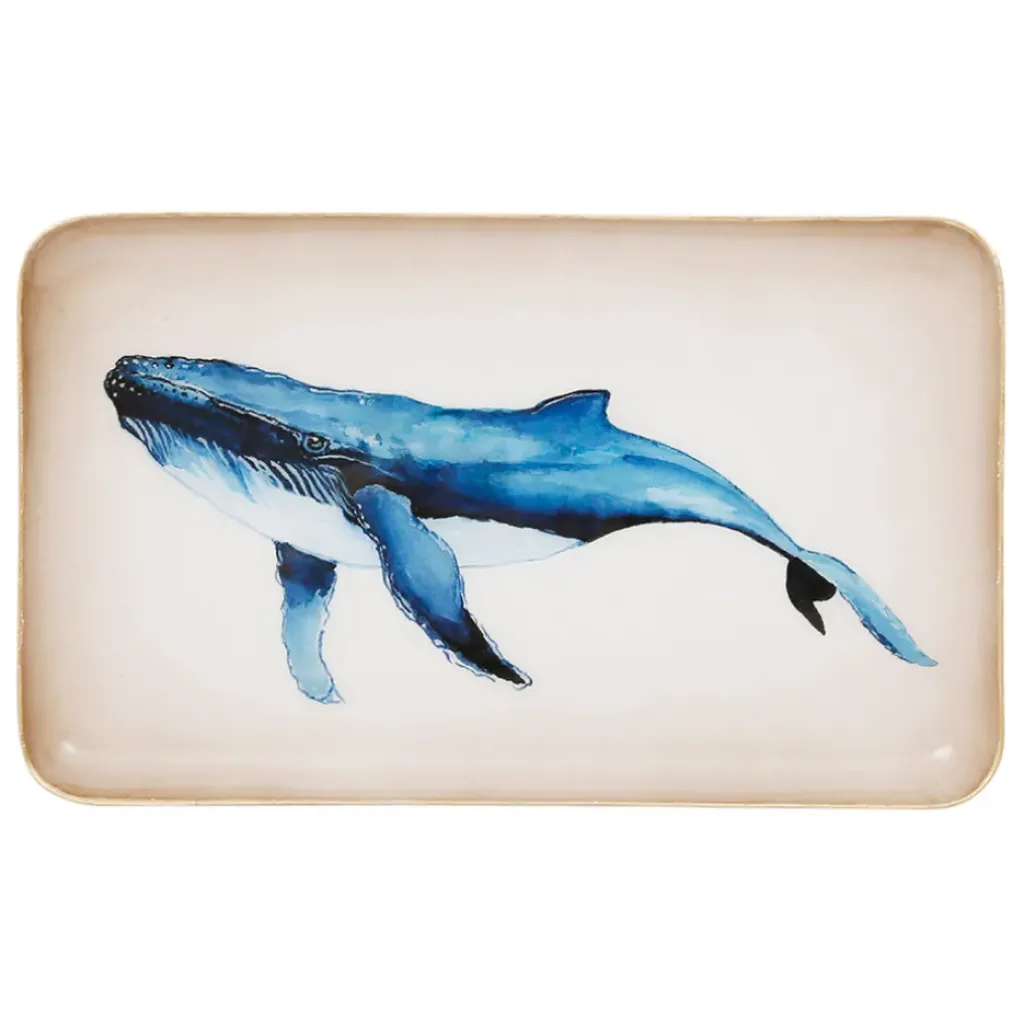 Fabrique de Styles Plateau en fer bleu et doré 25x15cm - Baleine* Plateaux