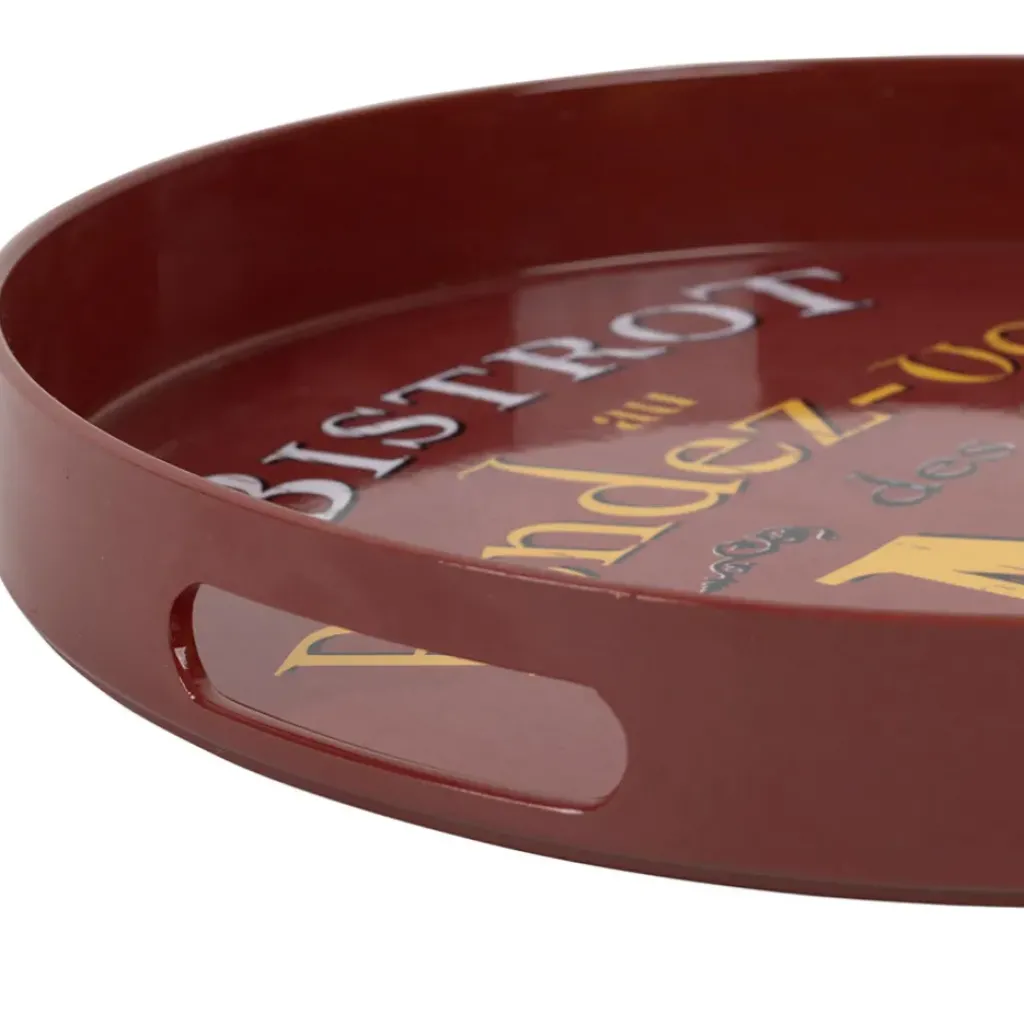 Fabrique de Styles Plateau rond rouge et jaune d33cm - Bistrot Des Amis* Plateaux