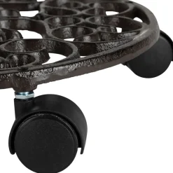 Fabrique de Styles Porte plante 4 roues en fonte d31.5cm - Rhodonea* Cache-pots Et Supports