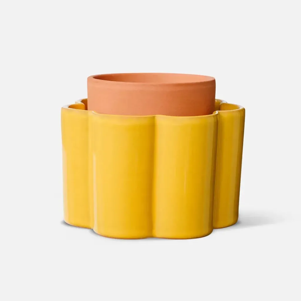 Fabrique de Styles Pot auto-arrosant en céramique moutarde et argile d14cm - Paula* Vases Et Soliflores