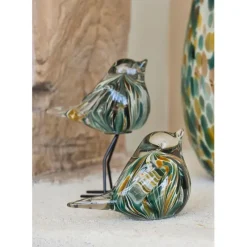 Fabrique de Styles Presse papier moineau en verre émeraude et doré - Serin* Petits Objets Déco