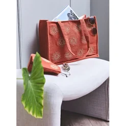 Fabrique de Styles Sac brodé en coton terracotta et doré - Allegra* Sacs Et Cabas