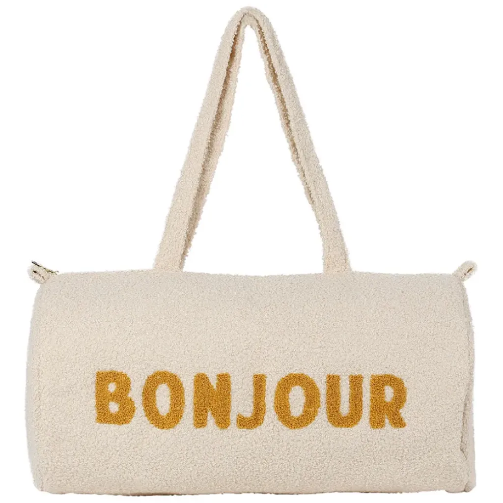 Fabrique de Styles Sac weekend " Bonjour " en bouclette écru - Funky* Sacs Et Cabas