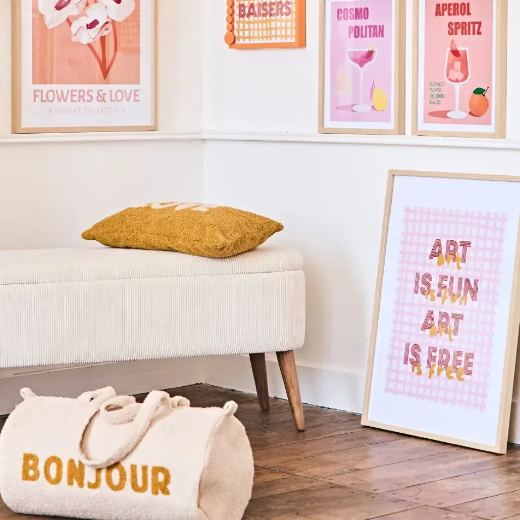 Fabrique de Styles Sac weekend " Bonjour " en bouclette écru - Funky* Sacs Et Cabas