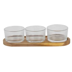Fabrique de Styles Set apéritif acacia avec 3 coupelles verre 28x10cm* Bols Et Coupelles