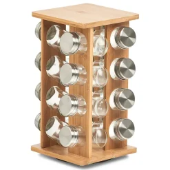 Fabrique de Styles Support a épice en bambou 16 bocaux en verre 18x18xh30cm* Petits Rangements