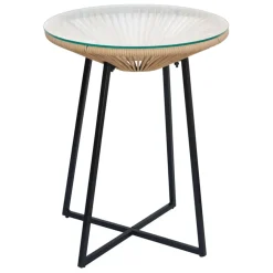 Fabrique de Styles Table bar extérieur rond en fer et verre beige et noir d61cm - Baleares*Enfant Tables De Jardin|Jardin