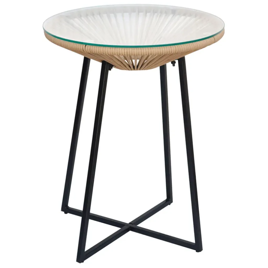 Fabrique de Styles Table bar extérieur rond en fer et verre beige et noir d61cm - Baleares*Enfant Tables De Jardin|Jardin