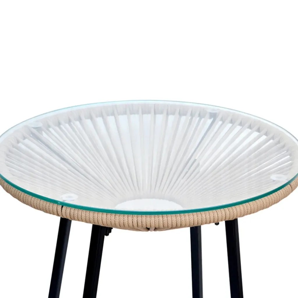 Fabrique de Styles Table bar extérieur rond en fer et verre beige et noir d61cm - Baleares*Enfant Tables De Jardin|Jardin