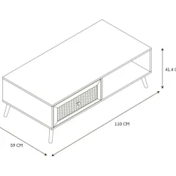 Fabrique de Styles Table basse avec tiroir en bois et cannage L110cm - Baia* Table Basses