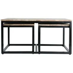Fabrique de Styles Table basse gigogne (lot de 3) en manguier et fer noir -Noe* Table Basses