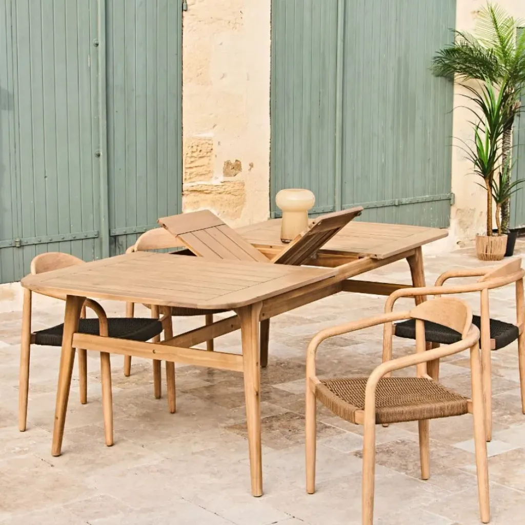 Fabrique de Styles Table de jardin avec rallonge en acacia naturel 180-200x100cm - Cirina*Enfant Tables De Jardin|Jardin