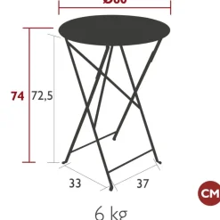 Fabrique de Styles Table de jardin ronde pliante en acier gris - Bistro*Enfant Tables De Jardin|Jardin