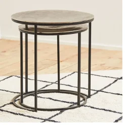 Fabrique de Styles Table d'appoint gigogne (x2) en fer argent - Felia* Bouts De Canapé Et Tables D'appoint
