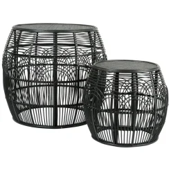 Fabrique de Styles Table d'appoint ronde (x2) en rotin et bois - Element* Bouts De Canapé Et Tables D'appoint