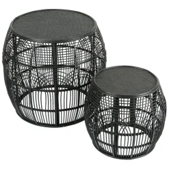 Fabrique de Styles Table d'appoint ronde (x2) en rotin et bois - Element* Bouts De Canapé Et Tables D'appoint