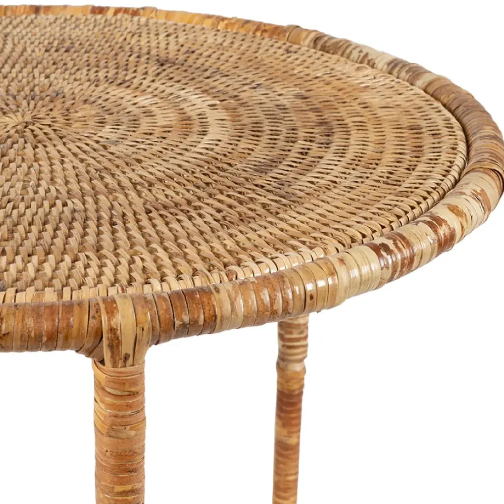 Fabrique de Styles Table gigogne rond par 2 en fer et rotin 50x50cm - Pasil* Bouts De Canapé Et Tables D'appoint