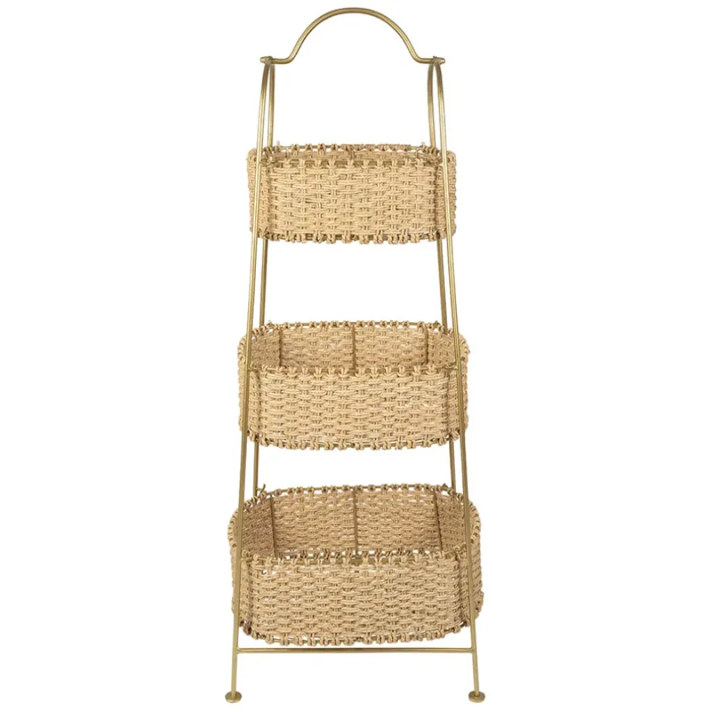 Fabrique de Styles Étagère 3 paniers en jute et fer doré h104cm - Réserve* Bibliothèques Et Étagères