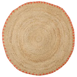 Fabrique de Styles Tapis rond en jute et coton naturel et orange d100cm - Seguia* Tapis