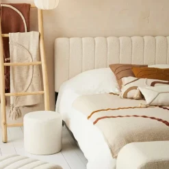 Fabrique de Styles Tete lit en bouclette blanche et fer noir 160x100cm - Organic* Têtes De Lit Et Paravents