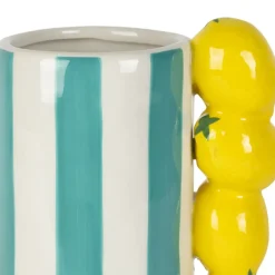 Fabrique de Styles Vase citron en dolomite rayé turquoise et jaune h21cm - Medi* Vases Et Soliflores