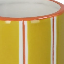 Fabrique de Styles Vase en grès à rayures jaune 9x9x23cm* Vases Et Soliflores